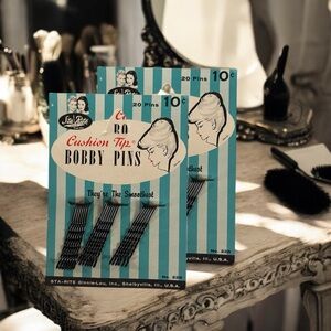 Vintage Sta-Right Bobby Pins On Cards New Old Stock Lot of 2 Cards
